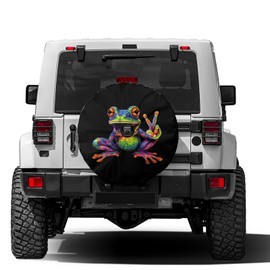 KiuLoam Peace Colorful Frog Tie Dye Swirl Spare Tire Cover with Backup Camera Hole Universal Sunscreen Waterproof Wheel Covers for Trailer RV SUV Truck and Many Vehicles (16" for Diameter 29"-31")