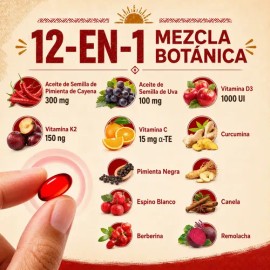 Gwynne Suplemento Dietético 12 en 1 con Pimienta Cayenne, Berberina, Remolacha, Cúrcuma y Vitaminas D3, K2 y E, 3000 mg, Apoyo Nutricional y Bienestar