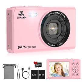64MP Digital Camera, 16X Zoom, FHD 1080P Point and Shoot Digital Camera, Anti-Shake Compact Small Camera with 32GB Card&Fill Light, Two Batteries, 2.8" LCD Screen Camera for Kids Student Teenager, PK