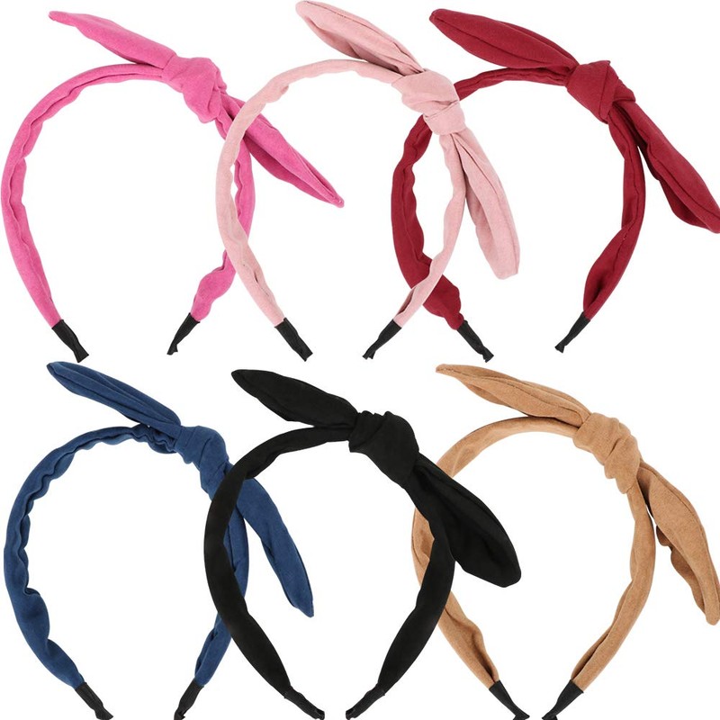 BOOMTOP 6PCS Bowknot Headbands Solid Colors Alice Headband Boho Bow