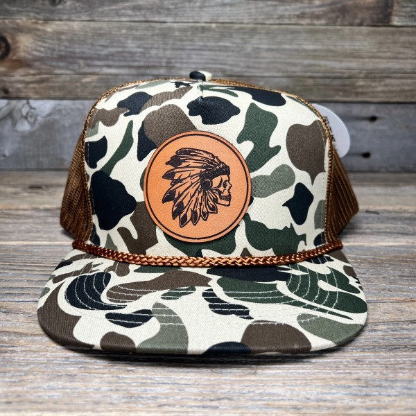 Savannah Moss Co INDIAN SKULL LEATHER PATCH COPPER ROPE SNAPBACK