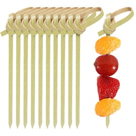 200 Pack Bamboo Knot Cocktail Picks 4.7 Inch, Long Fancy Toothpicks with Looped Knot, Food Picks for Appetizers Christmas Wedding Party Food Fruit Drinks Garnish Skewer Sticks (4.7 In)