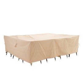 WJ-X3 Large Rectangular Outdoor Table Cover Waterproof, Heavy Duty Patio Furniture Set Cover UV-Resistant, Lawn Sectional Set Cover, High Wind Resistant, Anti-fading 126W x 84D x 31H Inches, Beige