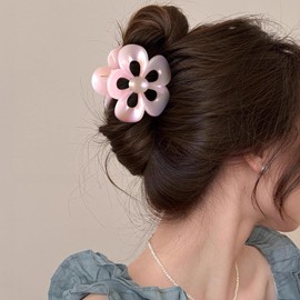 Flower Hair Claw Clip 3.15 Inch Strong Hold Hair Jaw Clip Women Girls Hair Accessories for Grip Thick Hair, Pink