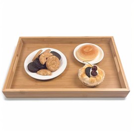Spriieny Large Bamboo Wooden Tray with Handles, Rectangular Natural Solid Wood Dinner Plate, Bamboo Wood Original Color. Suitable for Kitchen,Bedroom, Coffee, Party bar. (14.9x10.2 inches)