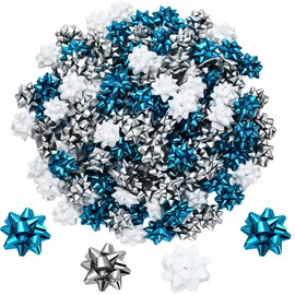 140 Pieces Mini Christmas Gift Bows for Wrapping Matte Christmas Wrap Bows Christmas Metallic Bows Self Adhesive Bows for Christmas Holiday Wedding (Sky Blue, Silver, White)