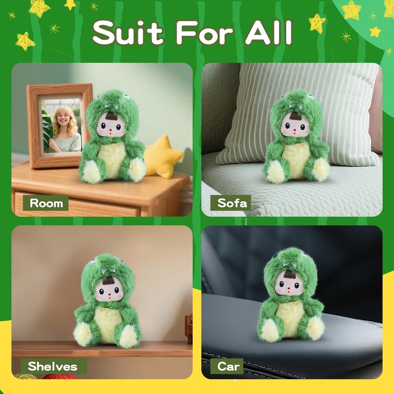 Plush Figure Toys, Plush Toys with Vinyl Face Green Dinasour