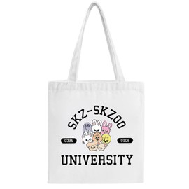BJPERFMS Kpop Stray Kids Tote Bag, Stray Kids Handbag, SKZ Canvas Bag, Skzoo Shopping Bag, Stray Kids Merch, Handbag Gifts for Straykids Fans, 38 x 34 cm, White