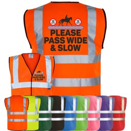 Corporate Togs Equine Safety Apparel - High Vis Vest, PLEASE PASS WIDE & SLOW Print, EN IS0 20471 Class 2 Compliant, Security Vest | Protective Safety Wear