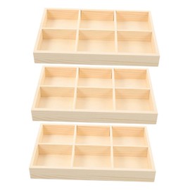 Outanaya 3pcs Wooden Storage Box for Crafts Grid Organizer with Multiple Compartments Unfinished Wood Arts and Crafts Holder Suitable for Home and Classroom Organization
