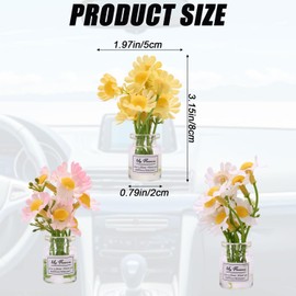 Lyreh 3pcs Daisy Dashboard Decorations, Cute Mini Flower Car Dashboard Decorations for Women Cute Aesthetic Floral Car Interior Accessories Pretty Gift(Yellow & White & Pink)