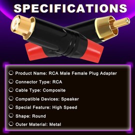 MKBKLLJY 6PCS RCA Male Female Plug Adapter Audio Phono 24K Gold Plated Solder Connector Speaker Wire Cable to Audio Male RCA Plug Jack with Solder Wire Cable Ties, for Speaker Home Theater Amplifiers