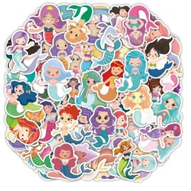 MUSHI 100 Stickers de PRINCESAS y SIRENAS paquete con stickers de Vinilo pegatinas para niñas y niños Stickers para laptop, Termos, Celulares, Guitarras, Refrigeradores, Bicicletas