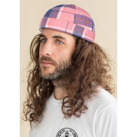 DIYDECAL Striped Plaid Brimless Worker Cap,Retro Skullcap Docker Hat for Men Womens Pink