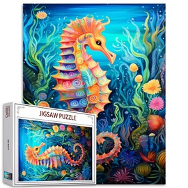 Tucocoo 1000 Piece Jigsaw Puzzles for Adults Sea Horse Painting Jigsaw Puzzle Ocean Animal Art 1000 Pieces Puzzles for Challenging Family Activity Game Abstract Plant DIY Colorful Puzzle Wall Decor