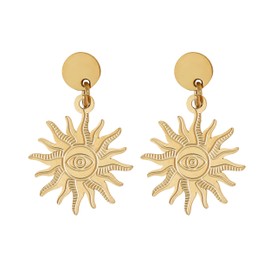 Made by Nami Women's Golden Earrings with Sun Boho Jewellery Stainless Steel Waterproof for Summer Outfits, Stainless Steel, No Gemstone