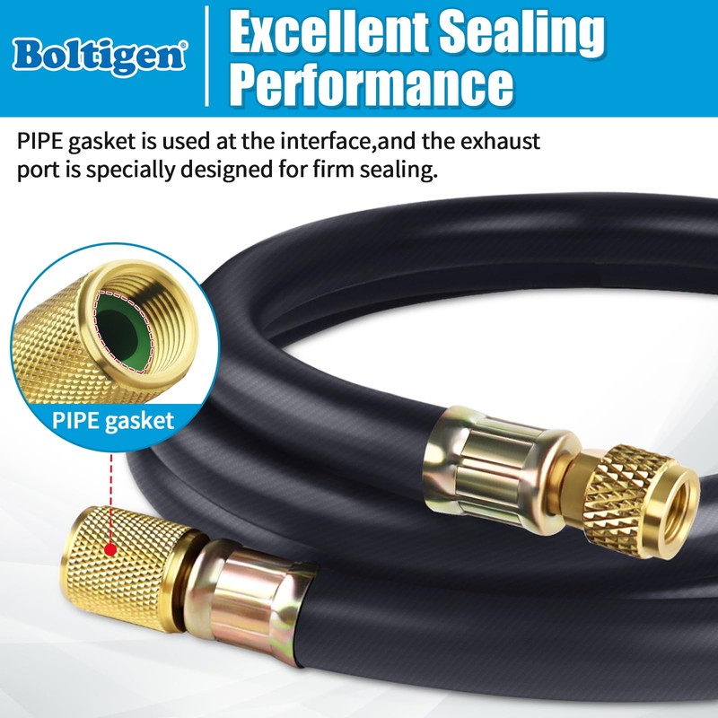 Boltigen 1/2'' ID Vacuum Refrigerant Hose, High Flow Black HVAC