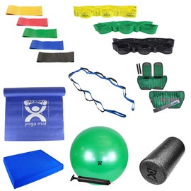 Fabrication Home Exercise Kit (Elite) Includes Exercise Mat,Balance Pad, Multi-Grip Exercisers, Latex Band Loops, Cuff Weights, Inflatable Exercise Ball, Dynamic Stretch Strap, Foam Roller