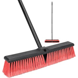 18 Inches Push Broom Outdoor- Heavy Duty Commercial Broom with 64.5" Long Handle and Stiff Bristles for Patio Garage Deck Concrete Wood Stone Tile Driveway Yard Warehouse Shop Floor Cleaning