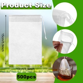 MIVIDE Pack of 500 Disposable Tea Filter Bags with Drawstring, 10 x 15 cm Tea Bags for Loose Tea, Tea Bags, Disposable for Loose Tea, Spices, Coffee, Herbs