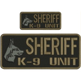 SHERIFF K-9 UNIT EMBROIDERY PATCH 10X4 AND 5X2 HOOK ON BACK BROWN ON BLACK