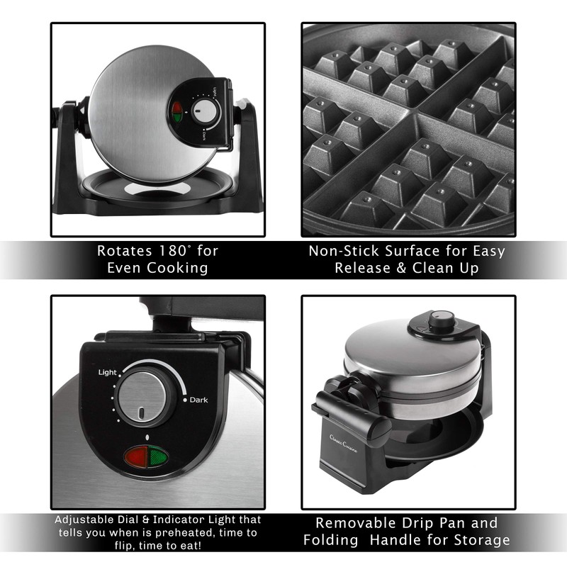 Waffle Iron - 180-Degree Flip Waffle Maker with Nonstick Plates,