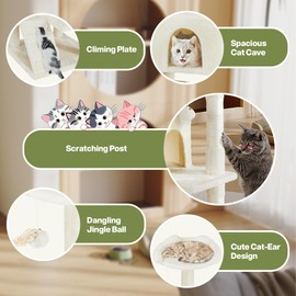 54 Inches Cat Tower Condo Furniture, Cat Tree for Indoor Cats, Cozy Hammock and Sisal Scratching Posts, Multi-Level Durable Cat Tree for Kittens Pet House Play, Detachable, Beige