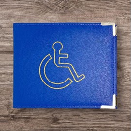 thehomegallery Disabled Badge Holder PU Leather with Metal Corner Hologram Safe Parking Permit Display 16.5 x 13.5 cm - Blue