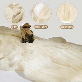 WAITER TREE Cheesecloth Table Runner Boho Gauze Long Rustic Sheer Beige Table Runners for baby Bridal shower Wedding Birthday Party decorations 90 x 400 cm 2pcs
