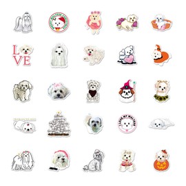 MalteseDog Stickers for Laptop(50 Pcs),Gift for Kids Teens Adults Girl,Cute Dog Waterproof Stickers for Water Bottle,Vinyl Stickers for Scrapbook,Journal,Dairy,Skateboard