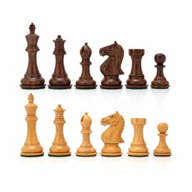WoodenChessArt Fierce Knight Staunton Chess Pieces, Double Weighted (Golden Rosewood & Boxwood, 4.1 Inch)