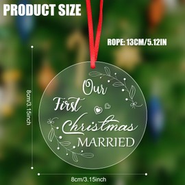 Our First Christmas Married Ornament 2024, 1st Engagement Gifts for Couples Crystal Wedding Shower Xmas Gifts Clear Hanging Decoration for Mr and Mrs Newlyweds (Style 1)