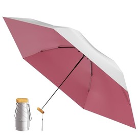 MJOFFIN Travel Mini Umbrella - Lightweight, Small, UV-Protected Umbrella - Suitable for Women, Girls, Children, Silver pink, Small