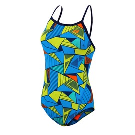 ZONE3 Women's Prism 2.0 Strap Back Swimming Costume, Blue/Yellow, 28