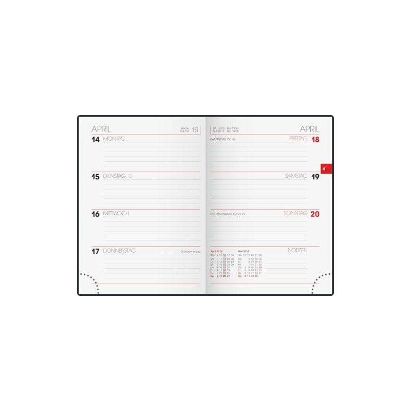 BRUNNEN Taschenkalender Mod. 731 2026 | A6, Kunststoff, schwarz