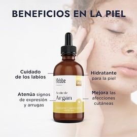 HEBBE | Aceite De Argán Virgen Orgánico 100 ml | Tratamiento Capilar y Facial Hidratante | Nutre, Repara y Aporta Brillo al Cabello | Aceite Vegetal C