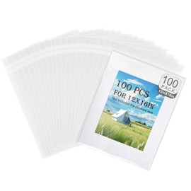 Phiocxem 100PCS Acid-Free Crystal Clear Plastic Bags for 12x16 Art Prints/Photos/Framing Mat Mattes/Pictures,12 2/5” X 16 8/11” OPP Sleeves Storage Bags (Bag Size: 12 2/5” X 16 8/11”)