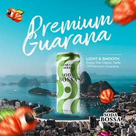 Soda Bossa Sparkling Soda, Guarana Flavor, Low-Calorie, Gluten Free & Guilt-Free Sparkling Soda Drink - Natural Soda - Craft Soda 8-12 FL OZ Cans/Box (Pack of 1 Box)