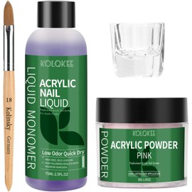 Acrylic Nail Kit- Salon Quality Pink Acrylic Powder and Liquid Set with Kolinsky Nail Brush for Home DIY Salon Nails Application