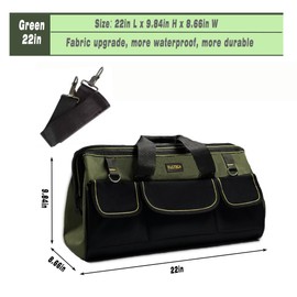 FASTECH 22-inch Wide Mouth Tool Bag with Water Proof Molded Base, Wide Mouth Tool Tote Bag, Waterproof Tool Organizer Bag for Men with Adjustable Shoulder Strap(No Bottom Shell)