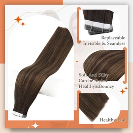 Full Shine Tape in Hair Extensions Human Hair Color 2/8/2 Hair Extensions for Women 30 Grams 20 Pcs Hair Extensions 12 Inch Tape ins Extensions