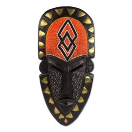 NOVICA Decorative Wood Mask, Black Orange