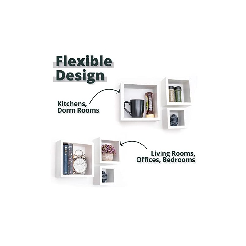 Greenco 3 Cube Floating Shelf, Easy-to-Assemble Floating Wall Mount Shelves