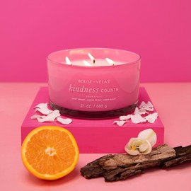 House of Velas Burnable Sensations Candle, 21 oz, 4 Cotton Wicks, Kindness Counts, Large Painted Jar