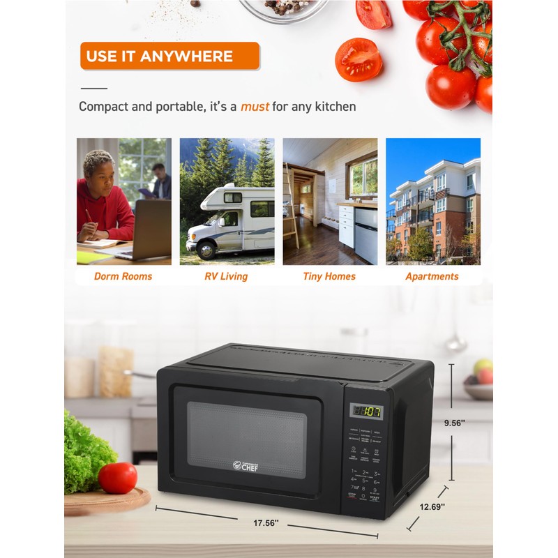 COMMERCIAL CHEF 0.7 Cubic Foot Microwave with 10 Power Levels,