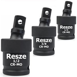 Resze 3PCS Universal Joint Swivel Socket Adapter Set (1/4", 3/8", 1/2"), 360° Rotating, Chrome-Plated Steel, Universal Fit, Anti-Slip Design - Heavy-Duty Automotive & DIY Mechanics Tool Kit