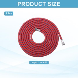PATIKIL 1/8 Air Brush Hose, 2Pcs 10ft Air Brush Air Hose Nylon Braided Air Brush Hose with 1/8" Size On Both End and Adapter for Air Brush Paint Machine Nails, Red