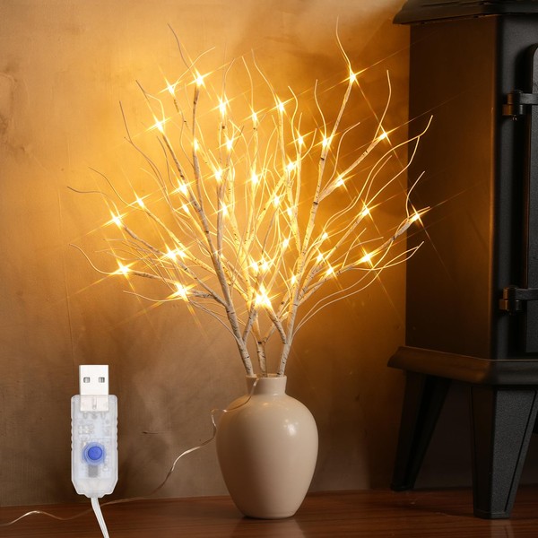 Vonezay Lighted Birch Branch with Fairy Lights Holiday Decor,3PK 19.7in