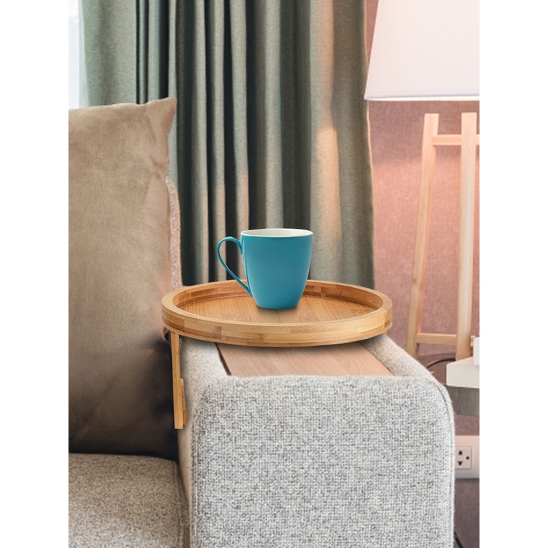Couch Tray Burlywood Bamboo Folding Sofa Arm Clip Table for