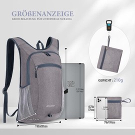 BECOJADDE 15L Foldable Backpack Small Hiking Backpack Lightweight Daypack Women Men Daypack Waterproof Travel Backpack for Outdoor Hiking Travel City Trips, gray, Rucksack Backpacks